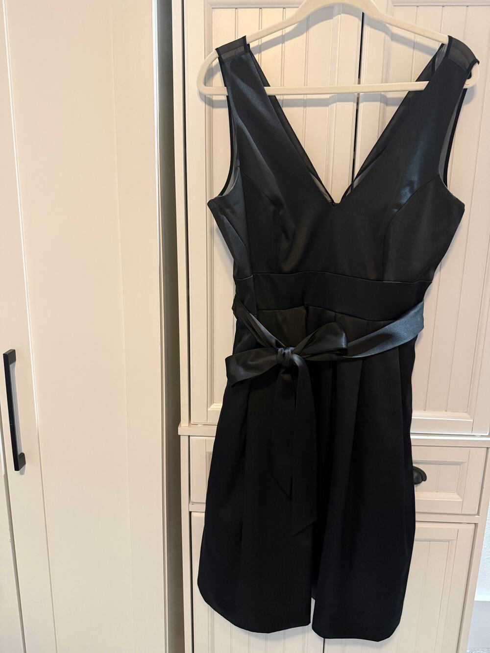 White House Black Market sleeveless fit & flared satin dress mesh back 14 NWT